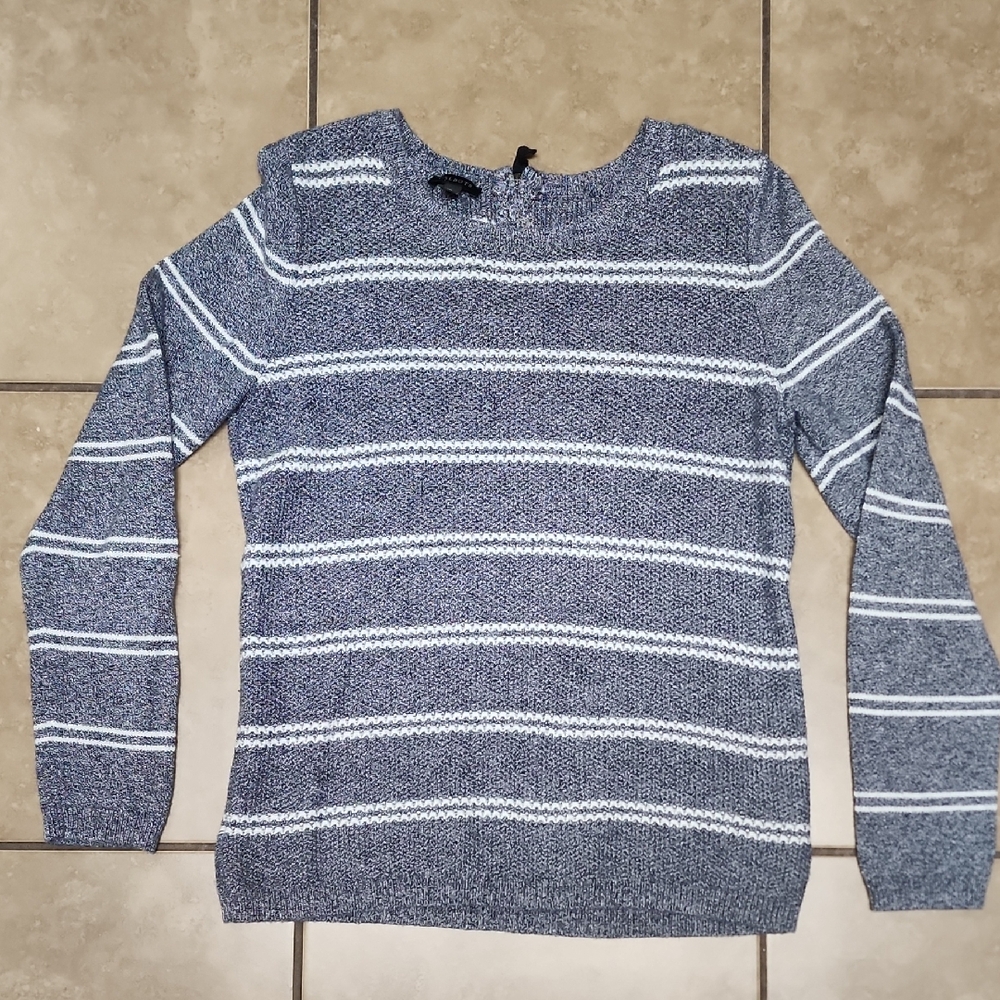 Talbots Black and White Striped Knit Scoop Neck Sweater Back Zip S